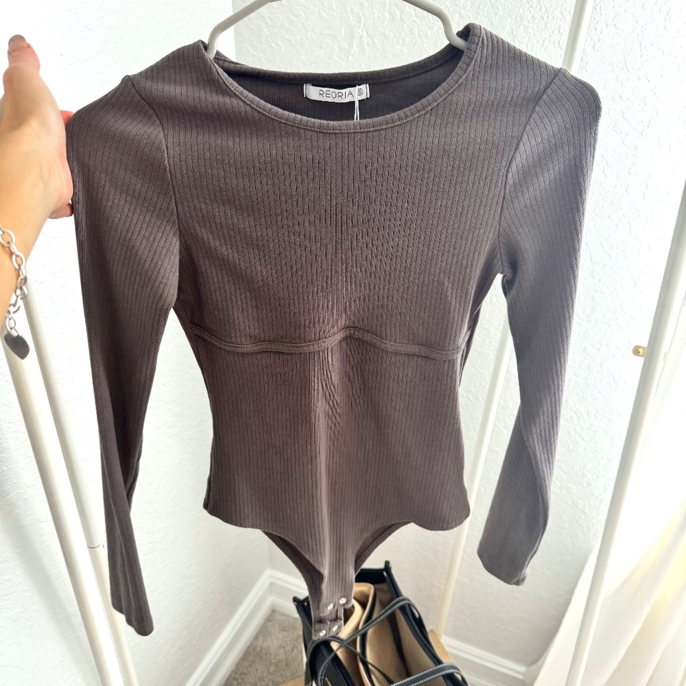 Peoria Fashion Crew Neck Long Sleeve Ribbed Bodysuit